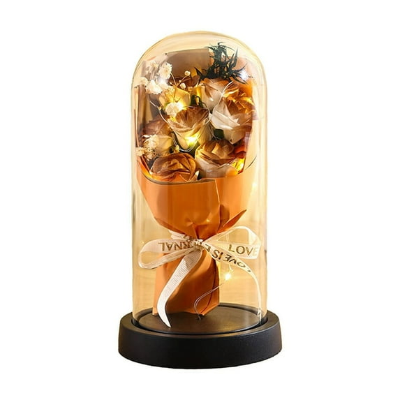 Valentine's Day Gift for Him/Her Rose Bouquet with LED Lights, Eternal Flowers in Glass Dome, Romantic Gift for Valentine's Day, Mother's Day, Anniversaries, Christmas, and Birthdays