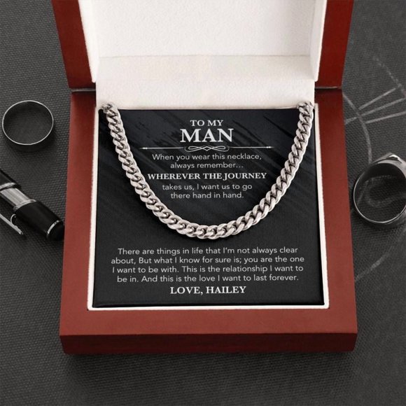 Valentine’s Day Gift for Him, To My Man Cuban Chain Necklace, Romantic Birthday Gifts for Him Best Jewelry for Men, Jewelry for Him Romantic, Necklace With Meaningful Message Card Inside
