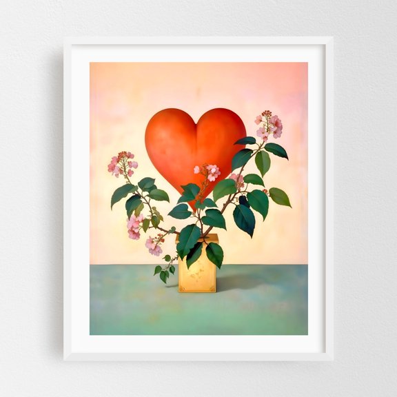 Valentine's Day Gift - Illustration Surrealism Floral Modern Art Botanical Pastel White Framed Wall Art Print 9 x 12 inches