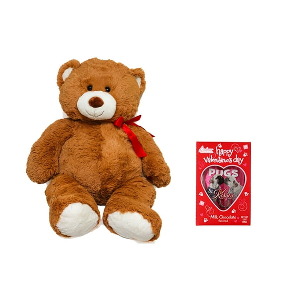 Valentine’s Day Gift – Jumbo 34" Teddy Bear with Dog-Themed "Happy Valentine’s Day" Candy – Soft Plush & Sweet Treat Combo