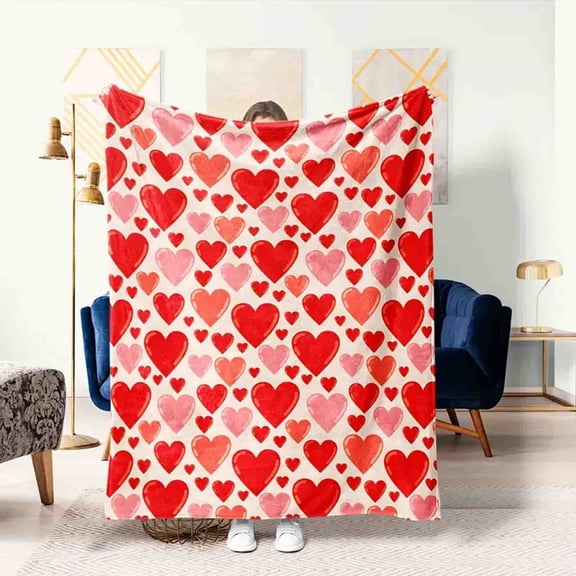 Valentine's Day Gift Red Heart Blanket, Cozy Valentine Throw Blankets Couch Blankets, Red Pink Hearts Blankets and Flannel Blankets, Soft Warm Valentine's Day Bed Blankets, Lightweight