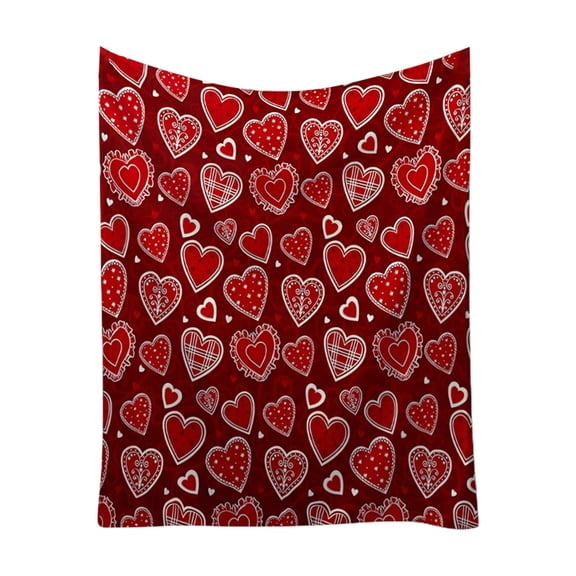Valentine's Day Gift Red Heart Throw Blanket Soft Fluffy Blanket for Couples, Romantic Heart Design Throw for Bed, Couch, Sofa (D)
