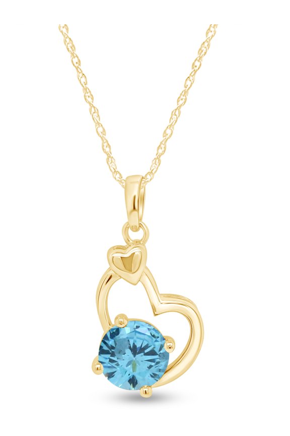Valentine's Day Gift Round Shape Simulated Aquamarine Heart Pendant Necklaces In 925 Sterling Silver