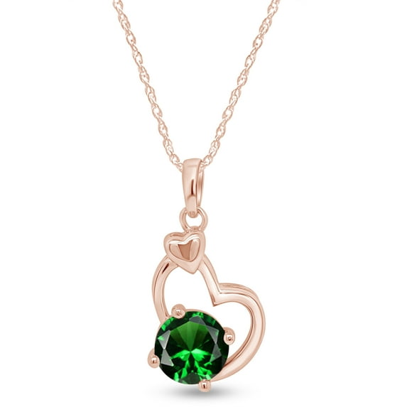 AFFY Valentine's Day Gift Round Shape Simulated Emerald Heart Pendant Necklaces In 925 Sterling Silver