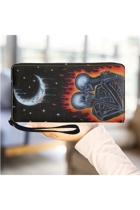 Valentine's Day Gift Skull Design Women Wallets Leather Slim Portable Ladies Purse Zip Around Girls Card Holder Female