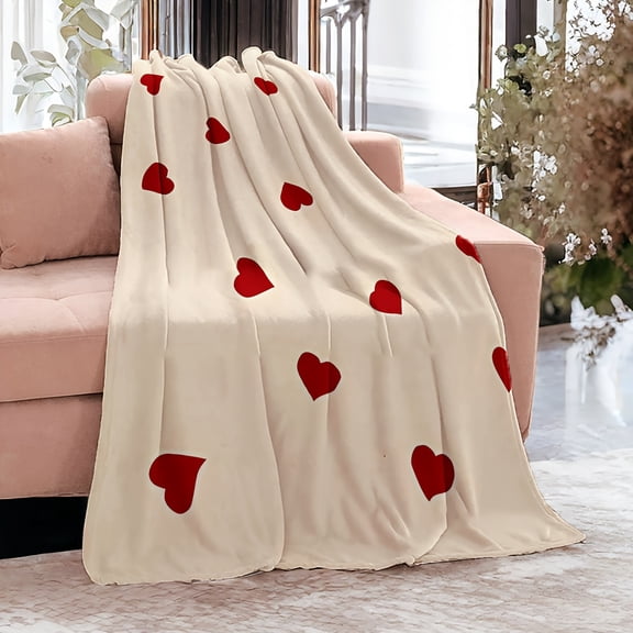 Valentine's Day Gift Soft Sofa Blanket with Heart Pattern Perfect Valentine's Day Suitable Use TV Blanket Warm Nap Blanket Camping Travel Blanket Multifunctional Gift Blanket for All Seasons