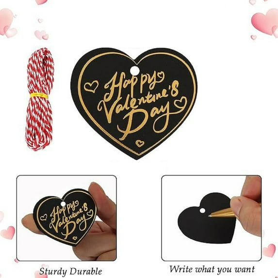 Valentine's Day Gift Tags, 100pcs Heart Shaped Happy Valentine's Day Hanging Tags with Strings, 5cm*4.5cm Valentine's Day Paper Hanging Labels, Heart Gift Tags for Gift Wrap, Bags, DIY Craft
