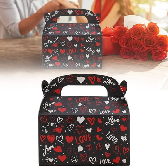 Valentine's Day Gift Treat Boxes,1PCS Portable Valentines Candy Boxes with Colorful Heart shaped Design,Cookie Box for Valentines Mothers Day Anniversary Wedding Party Favor Decor(Black)