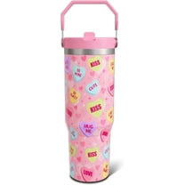 Valentine''s Day Gift for Her - 30oz Tumbler with Pastel Hearts, Stainless Steel Insulated Cup with Handle & Flip Straw - Birthday Gift for Women