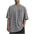 thumbnail image 1 of Valentine's Day Gift for Him Heart Printed Casual Sports Round-Neck Short Sleeve Blouse,Casual Valentine T-Shirt for Men Gray S, 1 of 5