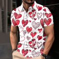 thumbnail image 1 of Valentine's Day Gift for Him Love Printed Casual Short Sleeved Lapel Button Shirt,Casual Valentine T-Shirt for Men Multicolor S, 1 of 5