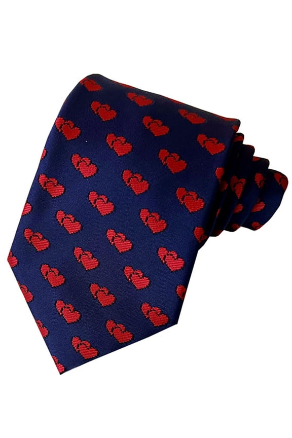 Valentine's Day Giftable Link Hearts Pattern Necktie in Navy with Red Color