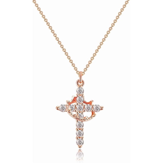 Valentine's Day Gifts Crown Cross Necklace for Women,14K Gold Plated Non-Tarnish Christian Faith Religious Jewelry for Her