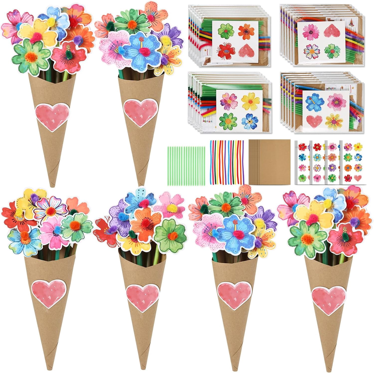 Valentine's Day Gifts - DIY Flower Bouquet Set, Craft Kit for Home/Class Activities, Favors for Classroom Gifts Exchange