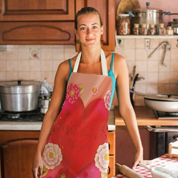 Valentine's Day Gifts for Her Happy Valentine's Day Apron Heart Cotton Aprons for women Kitchen Chef Apron for women Cooking Gardening Server Waitress Grill Baking BBQ Adjustable Aprons for Women Men