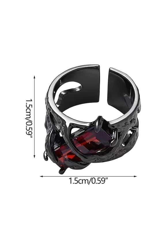 Valentine's Day Gifts for Woman Retro Geometric Ring Thorn Gemstone Ring Personality Men And Women Light Luxury Style Dark Style Hollow Metal Open Ring High-End Sense Ring Female Black