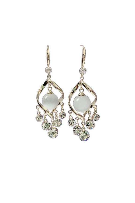 Valentine's Day Gifts for Woman Rhinestone Powder White Cat'S Eye Stone Rhinestone Geometric Diamond Pendant Earrings Temperament Net Red Ear White One Size