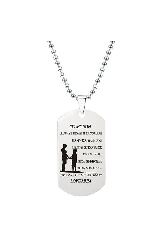 Valentine's Day Gifts for Woman Stainless Steel Tag Necklace Family Friend Gift Unisex, Remember You Are Braver Than You Father Mom To Son Daughter-Chain Pendant Multicolor