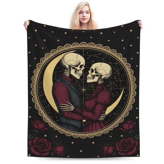 Valentine's Day Gifts for Women Men, Skull Flannel Throw Blanket, Romantic Anniversary Gift for Boyfriend Girlfriend, Wedding Gift for Wife Husband, Couples Home Decor 50"x40"