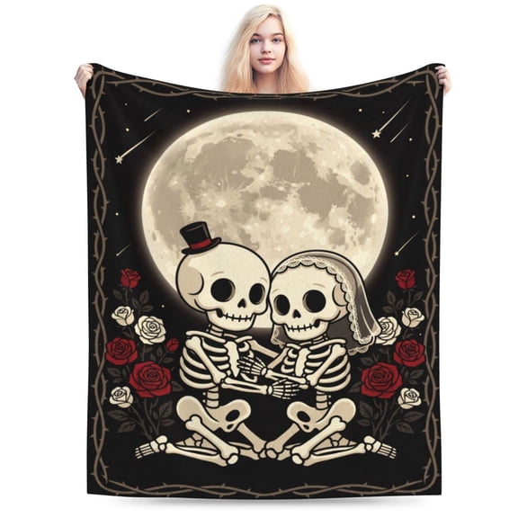 Valentine's Day Gifts for Women Men, Skull Flannel Throw Blanket, Romantic Anniversary Gift for Boyfriend Girlfriend, Wedding Gift for Wife Husband, Couples Home Decor 50"x40"