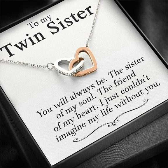 Valentine's Day Gifts for Twins Necklace - Gift for Sister, Birthday Gift for Twin Sister, Best Friend Gift, Meaningful Message Card Inside
