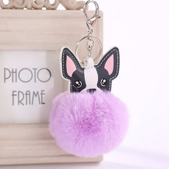 Valentine's Day Gifts for Woman 8Cm Cute Dog Keychain Pendant Women Key Ring Holder Pompoms Key Chains Purple