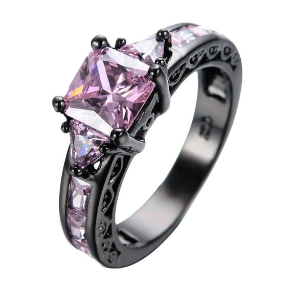 Valentine's Day Gifts for Woman Gorgeous Black Copper Alloy Ring Inlaid With Zircons In Various Colors Pink 8