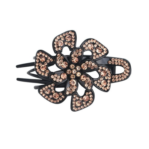Valentine's Day Gifts for Woman Rhinestone Flower Hair Clip Flexible Durable Design Women Hair Dovetail Clip Gold