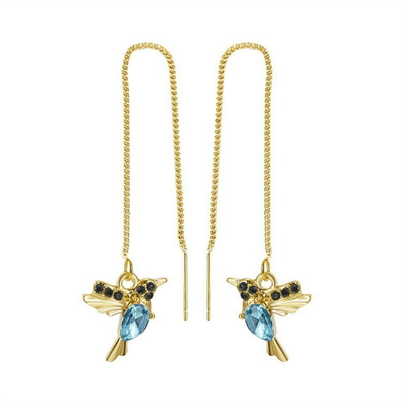 Valentine's Day Gifts for Woman Vintage Winged Hummingbird Bird Ear Hoop Earrings Personalized Earrings Blue