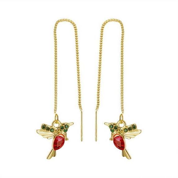 Valentine's Day Gifts for Woman Vintage Winged Hummingbird Bird Ear Hoop Earrings Personalized Earrings Red