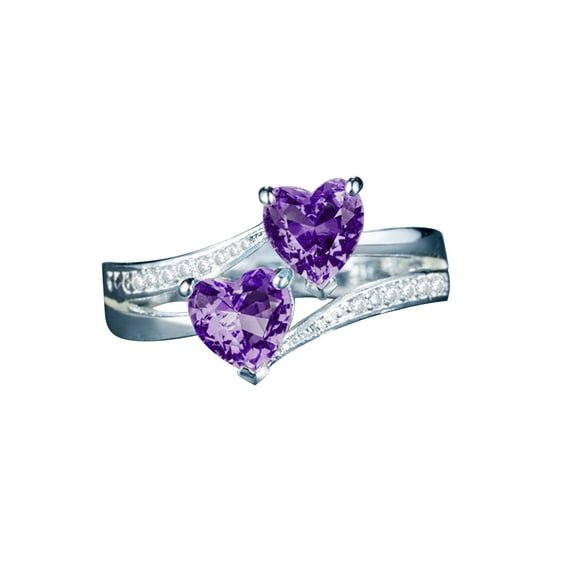 Valentine's Day Gifts for Woman Zircon Double Shaped Engagement Wedding Alloy Jewelry Purple 6