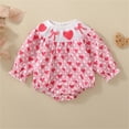 thumbnail image 1 of Valentine's Day Girls Long Sleeve Bowknot Prints Pullover Romper Bodysuits, 1 of 5