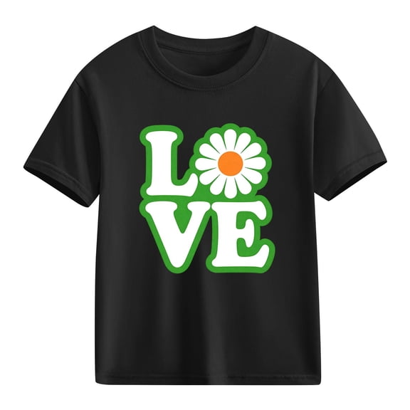 Valentine's Day Girls T-Shirt Love Daisy Graphic Short Sleeve Cotton Tee for Kids Top Cute Casual Play Shirt,Size 5 T