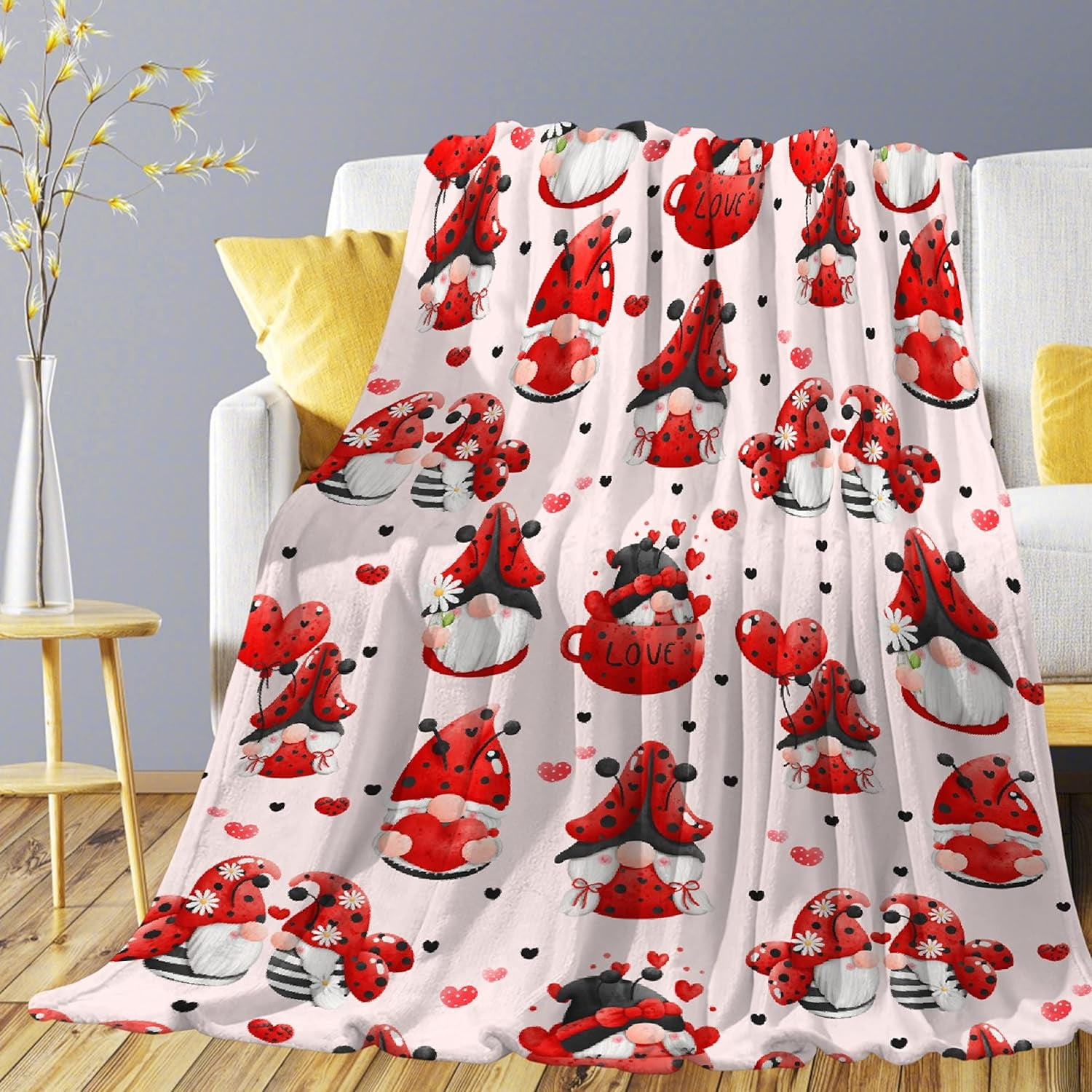Valentine''s Day Gnome Blanket Lightweight Cozy Super Soft Flannel