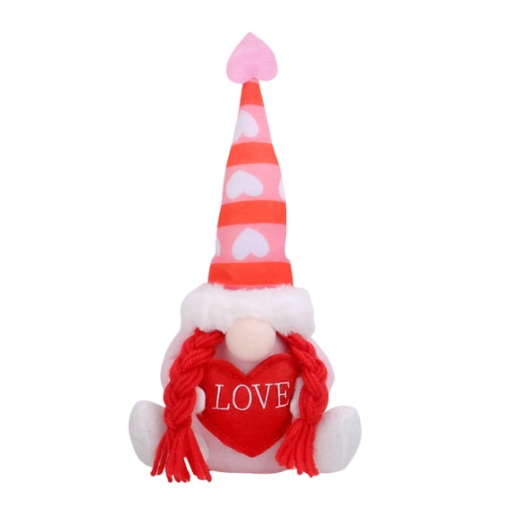 Valentine's Day Decorations Set - Plush Swedish Tomte Figurines with Heart Hat for Home Table, Mantel, Tiered Tray, Shelf Decor & Sweet Valentine's Day Gifts