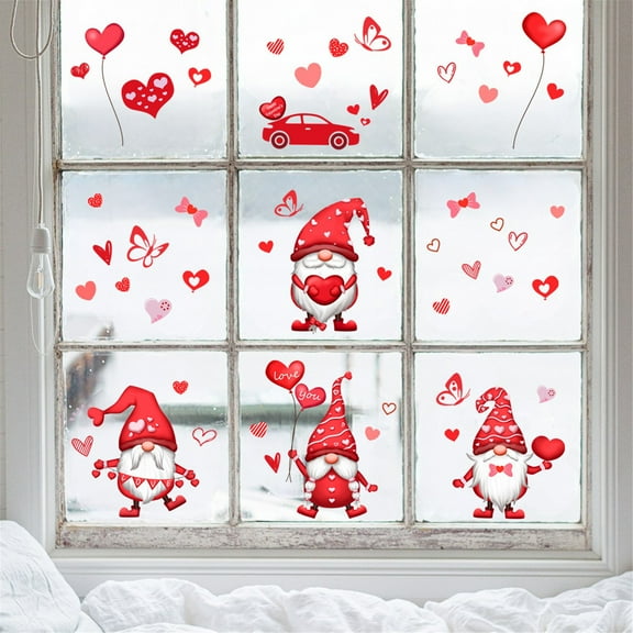 Valentine's Day Gnome Heart Wall Stickers - Self-Adhesive Removable Window Clings, Stickers for Refrigerator, Reusable Party Decoration, Cute Gnome Decor for Valentine's Day, A, 1pc