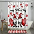 Valentine's Day Gnome Shower Curtain Set Happy Valentines Day Heart Pattern Red & Black Bathroom