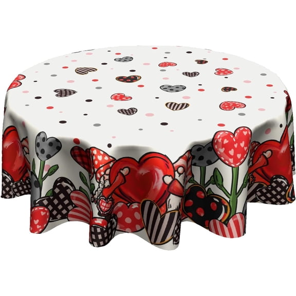 Valentine''s Day Gnome Tablecloth Round 60 Inch Love Heart Table Cloth Washable Holiday Decoration Table Cover for Dining Room Party Picnic