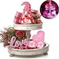 thumbnail image 1 of Valentine's Day Gnome Tiered Tray Decor Including Gnome Plush, Happy Valentine's Day Mini Wood Sign, Wooden Bead Garland Happy Valentine's Day the best present, 1 of 9