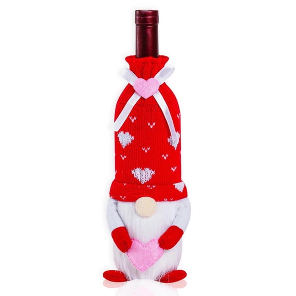 Valentine's Day Gnome Wine Bottle Covers, Tomte Swedish Gnomes Heart Scandinavian Plush Wine Toppers, Ideal For Home Valentines Day Wedding Dining Decorations And Gift