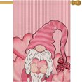 thumbnail image 1 of Valentine''s Day Gnomes House Flag Double Sided Pink White Stripes with Love Heart Gnome Garden Yard Flags Valentines Day Spring Outdoor Outside Decoration 28x40 Inch, 1 of 6