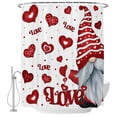 thumbnail image 1 of Valentine's Day Gnomes Shower Curtain Set - 48" x 72" Washable Bathtub Curtain with 12 Hooks, Love Heart Red Waterproof Fabric Stall Shower Curtains for Bathroom/Bathtub Décor, 1 of 6