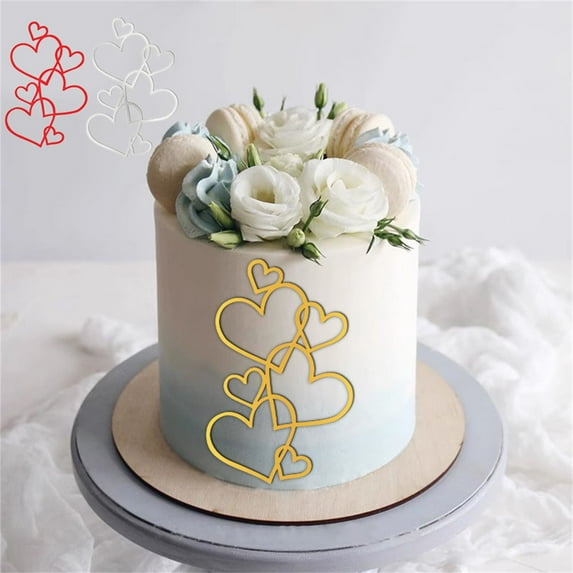 Valentine's Day Gold Heart Acrylic Cake Topper, "Love" & Heart Shape Cake Decoration for Anniversary, Wedding, Birthday & Mother's Day Desserts