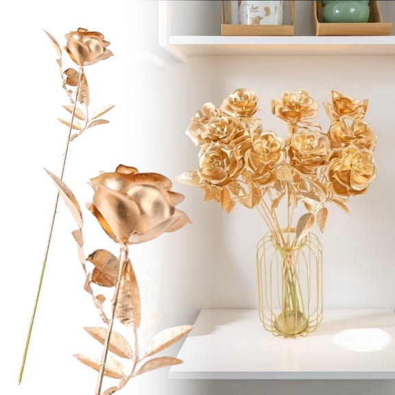 Valentine's Day Golden Roses,20.47 in Elegant Artificial Flower Bouquet Valentines Day Decoration Gift for Women, By Preplabs