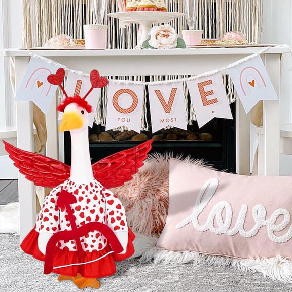 Valentine's Day Goose Outfit Cupid's Arrow Dress with Love Heart Headband Red Wing Costume 23'' Lawn Goose Statue Cute Clothes for Porch Garden Lawn Patio Yard Decor