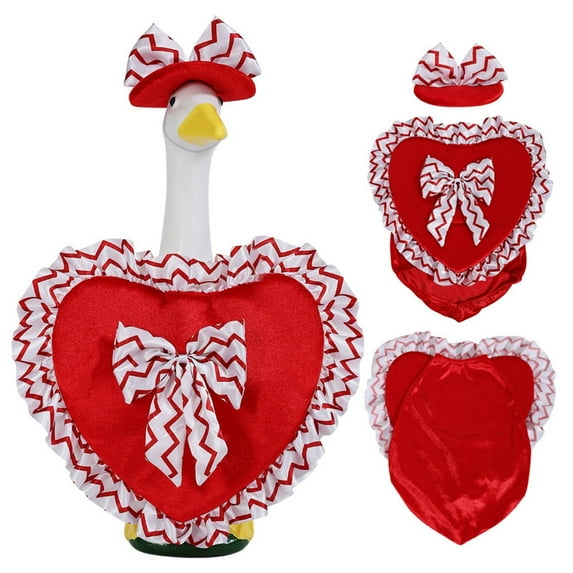 Valentine's Day Goose Outfit, Porch Goose Spring Outfit for 23" Porch Goose, Red Heart Shaped Cloths Costume, Festive Garden Goose Dress for Outdoor Display