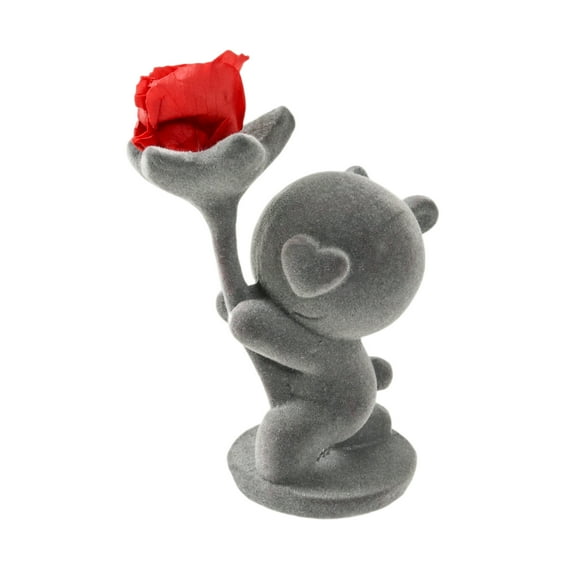 Valentine's Day Gray Flocked Bear Figurine - Decorative Animal Art Flock Textured Desktop Ornament With Artistic Design - For Home Office Desk Decor, Valentine's Day Gift,