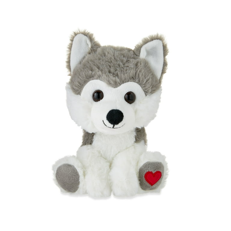 Valentine's Day Gray and White Sitting Puppy Plush, by Way
