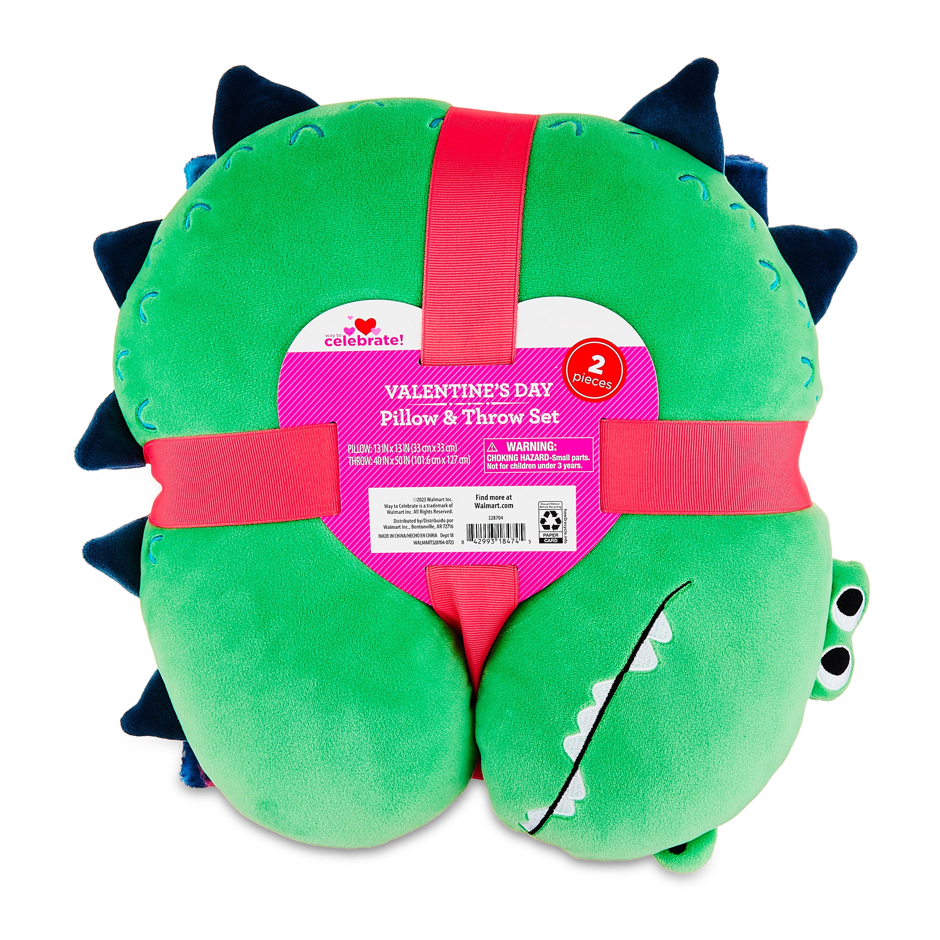 Valentine's Day Small Green Plush Dinosaur, by Way To Celebrate 