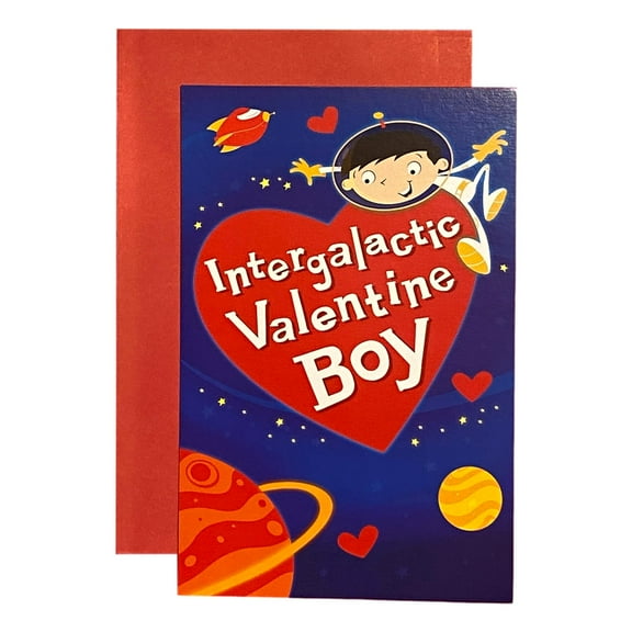 Valentine's Day Greeting Card for Boy - Intergalactic Valentine Boy; Boy, Planet, Heart